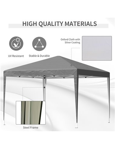 Outsunny 3 x 3 m Garden Pop Up Gazebo Marquee Party Tent Wedding Canopy, Height Adjustable with Carrying Bag, Grey 840-158V00GY
