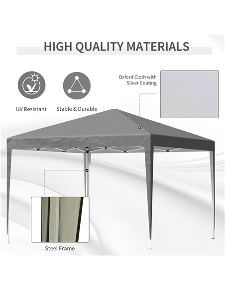 Outsunny 3 x 3 m Garden Pop Up Gazebo Marquee Party Tent Wedding Canopy, Height Adjustable with Carrying Bag, Grey 840-158V00GY - pic 52518 | FastDaddyshop