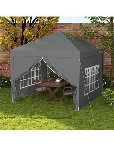 Outsunny 3 x 3 Meters Pop Up Water Resistant Gazebo Wedding Camping Party Tent Canopy Marquee with Carry Bag and 2 Windows, Grey