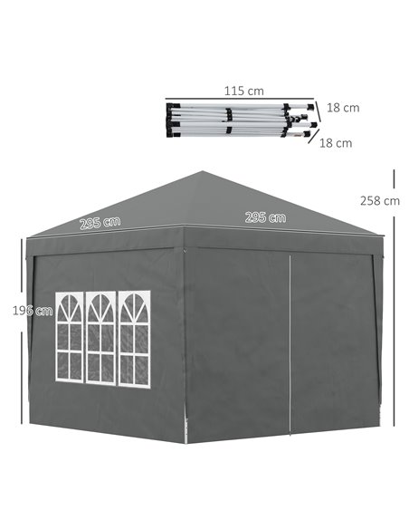 Outsunny 3 x 3 Meters Pop Up Water Resistant Gazebo Wedding Camping Party Tent Canopy Marquee with Carry Bag and 2 Windows, Grey - pic 52544 | FastDaddyshop