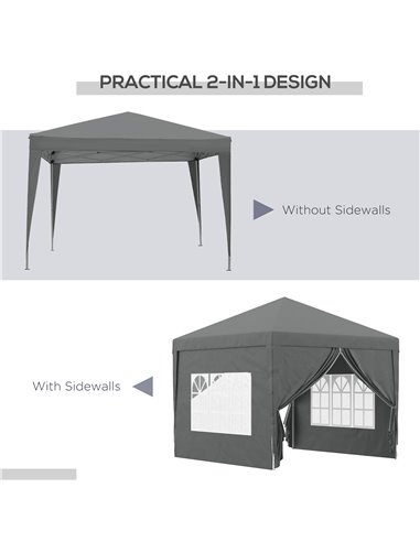 Outsunny 3 x 3 Meters Pop Up Water Resistant Gazebo Wedding Camping Party Tent Canopy Marquee with Carry Bag and 2 Windows, Grey