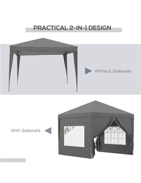 Outsunny 3 x 3 Meters Pop Up Water Resistant Gazebo Wedding Camping Party Tent Canopy Marquee with Carry Bag and 2 Windows, Grey - pic 52545 | FastDaddyshop