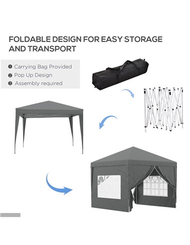 Outsunny 3 x 3 Meters Pop Up Water Resistant Gazebo Wedding Camping Party Tent Canopy Marquee with Carry Bag and 2 Windows, Grey