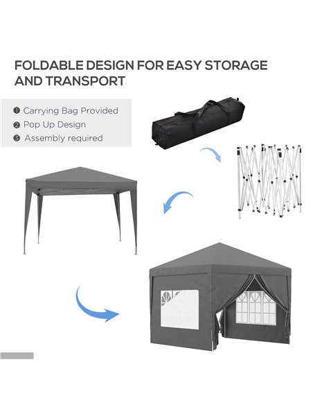 Outsunny 3 x 3 Meters Pop Up Water Resistant Gazebo Wedding Camping Party Tent Canopy Marquee with Carry Bag and 2 Windows, Grey - pic 52546 | FastDaddyshop