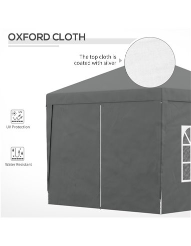 Outsunny 3 x 3 Meters Pop Up Water Resistant Gazebo Wedding Camping Party Tent Canopy Marquee with Carry Bag and 2 Windows, Grey