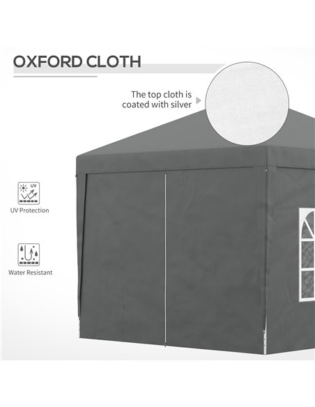 Outsunny 3 x 3 Meters Pop Up Water Resistant Gazebo Wedding Camping Party Tent Canopy Marquee with Carry Bag and 2 Windows, Grey - pic 52547 | FastDaddyshop