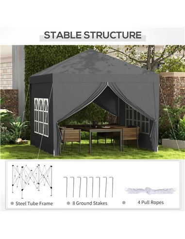 Outsunny 3 x 3 Meters Pop Up Water Resistant Gazebo Wedding Camping Party Tent Canopy Marquee with Carry Bag and 2 Windows, Grey