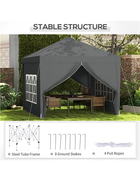 Outsunny 3 x 3 Meters Pop Up Water Resistant Gazebo Wedding Camping Party Tent Canopy Marquee with Carry Bag and 2 Windows, Grey - pic 52548 | FastDaddyshop