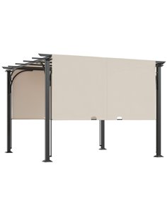 Outsunny 3 x 3(m) Outdoor Retractable Pergola, Beige 84C-282BG