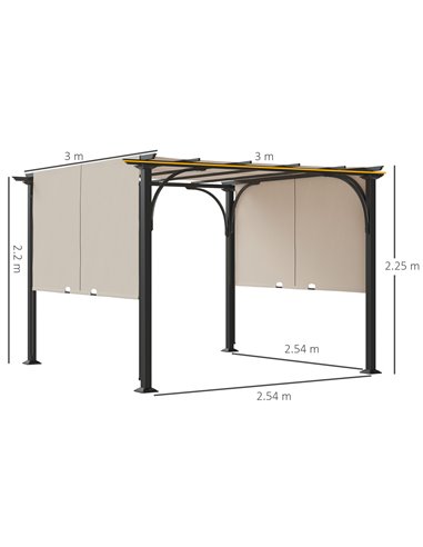 Outsunny 3 x 3(m) Outdoor Retractable Pergola, Garden Pergola Gazebo with Adjustable Canopy, Beige 84C-282BG