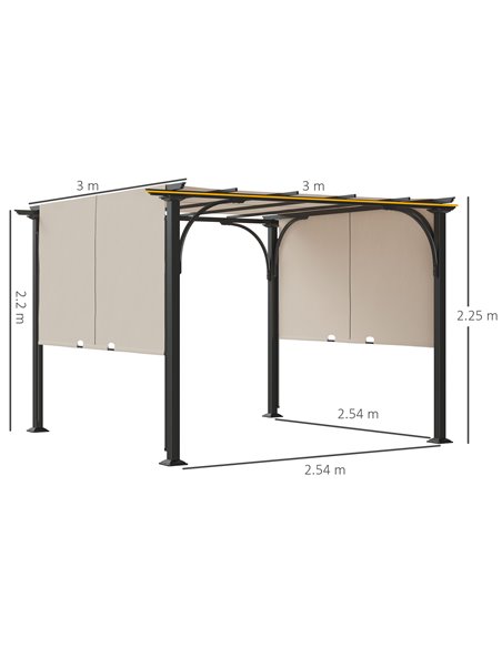 Outsunny 3 x 3(m) Outdoor Retractable Pergola, Garden Pergola Gazebo with Adjustable Canopy, Beige 84C-282BG - pic 52553 | FastDaddyshop