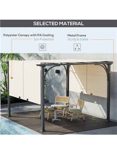 Outsunny 3 x 3(m) Outdoor Retractable Pergola, Garden Pergola Gazebo with Adjustable Canopy, Beige 84C-282BG