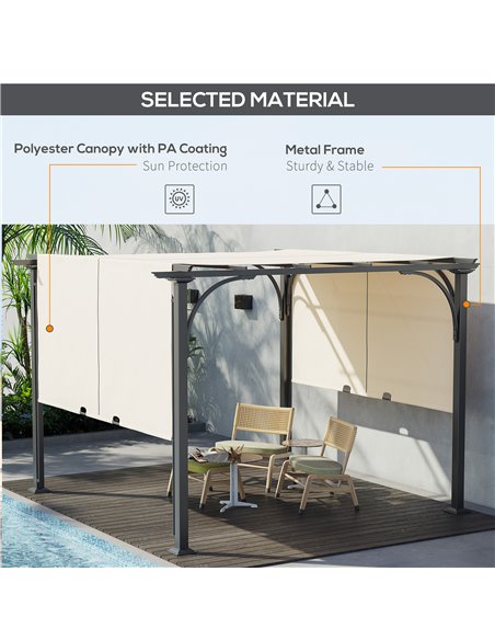 Outsunny 3 x 3(m) Outdoor Retractable Pergola, Garden Pergola Gazebo with Adjustable Canopy, Beige 84C-282BG - pic 52554 | FastDaddyshop