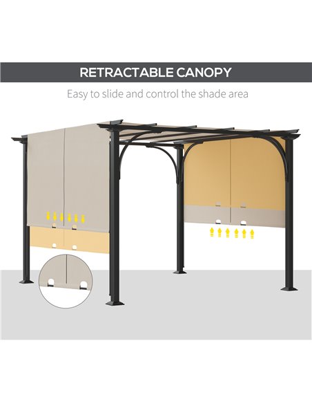 Outsunny 3 x 3(m) Outdoor Retractable Pergola, Garden Pergola Gazebo with Adjustable Canopy, Beige 84C-282BG - pic 52555 | FastDaddyshop