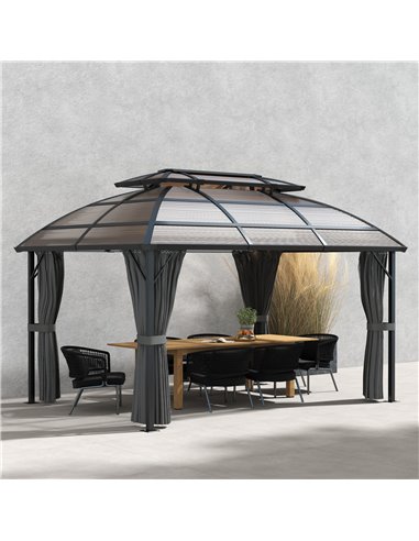 Outsunny Aluminium Frame 4 x 3(m) Polycarbonate Gazebo with Curtains, Nettings, Double Roof for Lawn, Yard, Patio, Deck, Brown 8