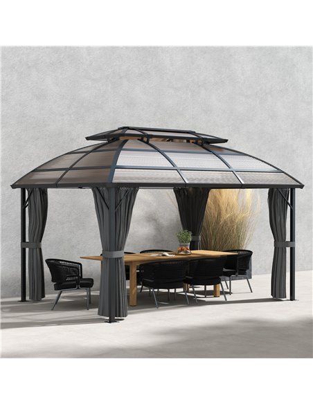 Outsunny Aluminium Frame 4 x 3(m) Polycarbonate Gazebo with Curtains, Nettings, Double Roof for Lawn, Yard, Patio, Deck, Brown 8 - pic 52570 | FastDaddyshop