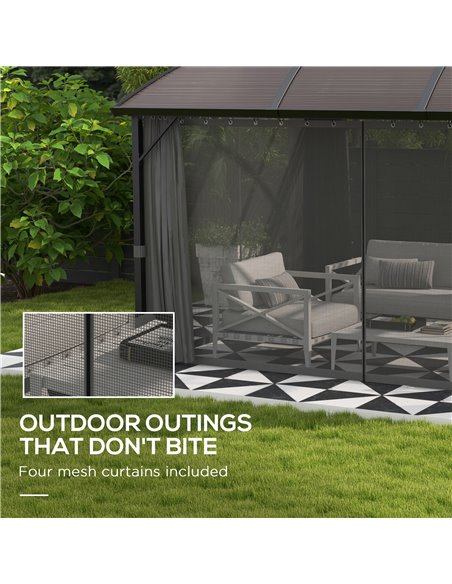 Outsunny Aluminium Frame 4 x 3(m) Polycarbonate Gazebo with Curtains, Nettings, Double Roof for Lawn, Yard, Patio, Deck, Brown 8 - pic 52573 | FastDaddyshop