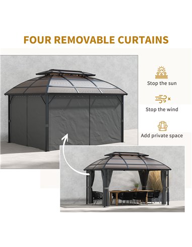 Outsunny Aluminium Frame 4 x 3(m) Polycarbonate Gazebo with Curtains, Nettings, Double Roof for Lawn, Yard, Patio, Deck, Brown 8