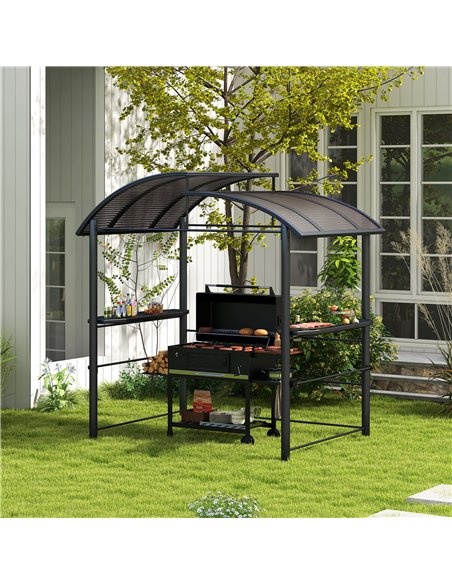 Outsunny 2.4 x 1.5m Outdoor Grill Gazebo with Side Shelves, PC Board Roof, Dark Grey 84C-237V01CG - pic 52579 | FastDaddyshop