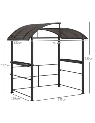 Outsunny 2.4 x 1.5m Outdoor Grill Gazebo with Side Shelves, PC Board Roof, Dark Grey 84C-237V01CG