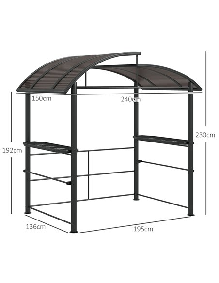 Outsunny 2.4 x 1.5m Outdoor Grill Gazebo with Side Shelves, PC Board Roof, Dark Grey 84C-237V01CG - pic 52580 | FastDaddyshop