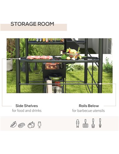 Outsunny 2.4 x 1.5m Outdoor Grill Gazebo with Side Shelves, PC Board Roof, Dark Grey 84C-237V01CG