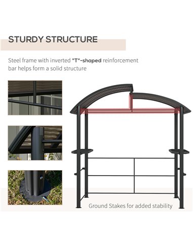 Outsunny 2.4 x 1.5m Outdoor Grill Gazebo with Side Shelves, PC Board Roof, Dark Grey 84C-237V01CG