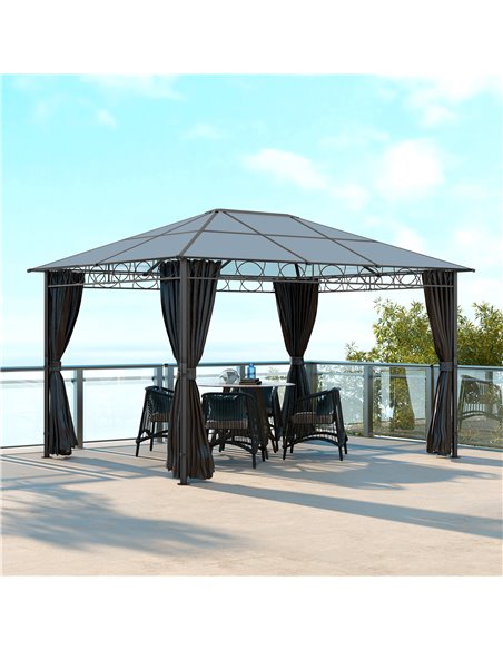 Outsunny 3 x 4m Hardtop Gazebo Garden Pavilion with Curtains, Grey 84C-212V02CG - pic 52588 | FastDaddyshop