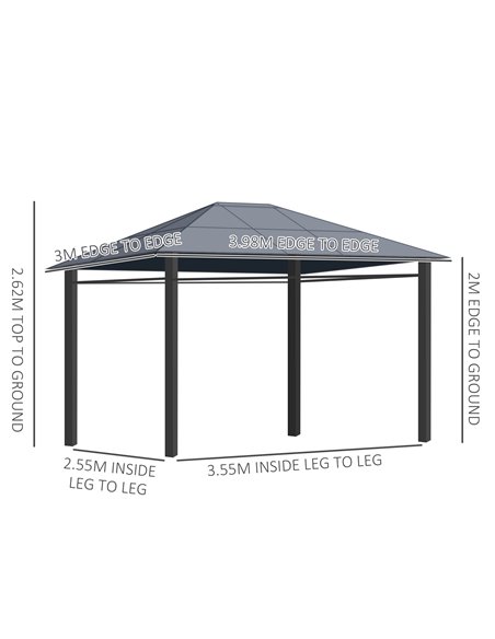 Outsunny Hardtop Gazebo Garden Pavilion with UV Resistant Polycarbonate Roof, Curtains, Steel & Aluminium Frame, 3 x 4m, Grey 84 - pic 52589 | FastDaddyshop