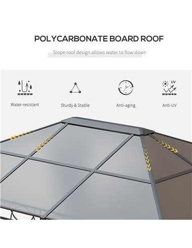 Outsunny Hardtop Gazebo Garden Pavilion with UV Resistant Polycarbonate Roof, Curtains, Steel & Aluminium Frame, 3 x 4m, Grey 84