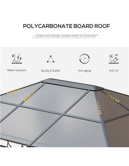 Outsunny Hardtop Gazebo Garden Pavilion with UV Resistant Polycarbonate Roof, Curtains, Steel & Aluminium Frame, 3 x 4m, Grey 84 - pic 52590 | FastDaddyshop