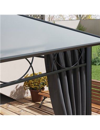 Outsunny Hardtop Gazebo Garden Pavilion with UV Resistant Polycarbonate Roof, Curtains, Steel & Aluminium Frame, 3 x 4m, Grey 84