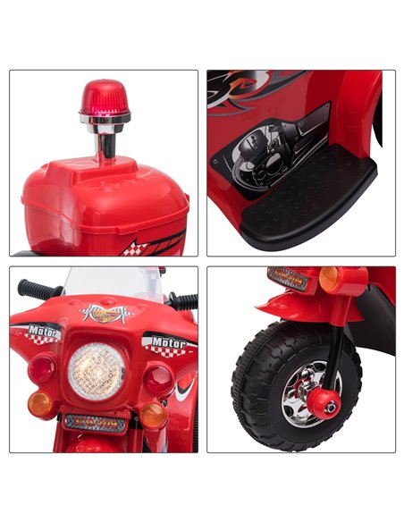 HOMCOM Kids 6V Electric Ride On Motorcycle 3 Wheel Vehicle Lights Music Horn Storage Box Outdoor Toy for 18 - 36 Months Red - pic 5260 | FastDaddyshop