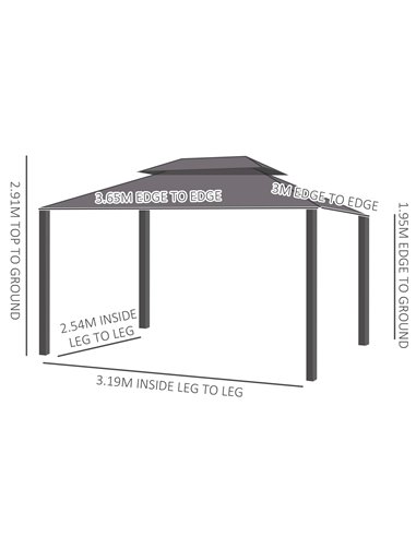 Outsunny 3.65 x 3m Aluminium Hardtop Gazebo, with Accessories - Brown 84C-204V02BN