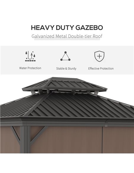 Outsunny 3.65 x 3m Aluminium Hardtop Gazebo, with Accessories - Brown 84C-204V02BN - pic 52617 | FastDaddyshop