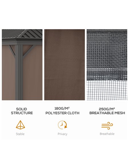 Outsunny 3.65 x 3m Aluminium Hardtop Gazebo, with Accessories - Brown 84C-204V02BN - pic 52619 | FastDaddyshop