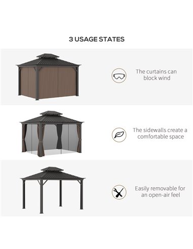 Outsunny 3.65 x 3m Aluminium Hardtop Gazebo, with Accessories - Brown 84C-204V02BN