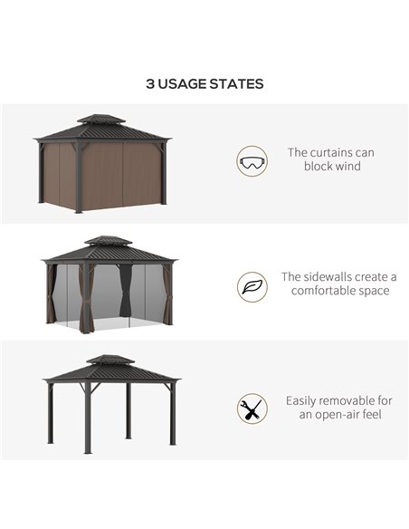 Outsunny 3.65 x 3m Aluminium Hardtop Gazebo, with Accessories - Brown 84C-204V02BN - pic 52620 | FastDaddyshop