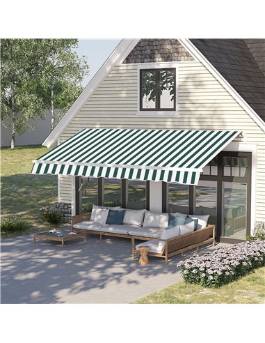 HOMCOM 3.5 x 2.5m Garden Patio Manual Awning Canopy Sun Shade Shelter with New Winding Handle - Green/ White 100110-006GW