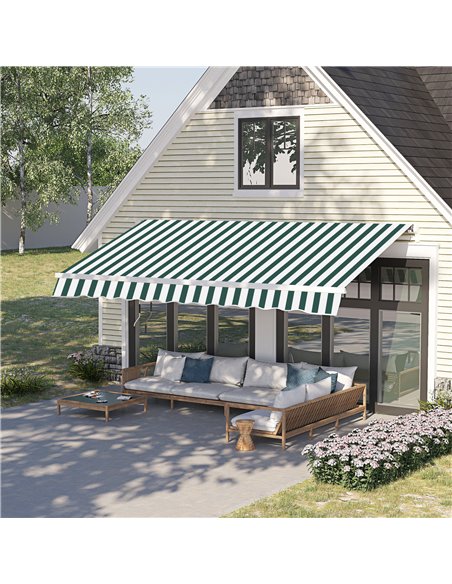 HOMCOM 3.5 x 2.5m Garden Patio Manual Awning Canopy Sun Shade Shelter with New Winding Handle - Green/ White 100110-006GW - pic 52624 | FastDaddyshop