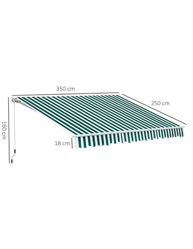 HOMCOM 3.5 x 2.5m Garden Patio Manual Awning Canopy Sun Shade Shelter with New Winding Handle - Green/ White 100110-006GW