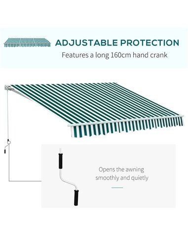 HOMCOM 3.5 x 2.5m Garden Patio Manual Awning Canopy Sun Shade Shelter with New Winding Handle - Green/ White 100110-006GW