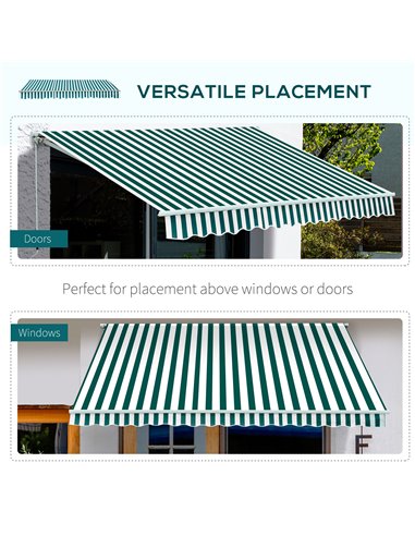 HOMCOM 3.5 x 2.5m Garden Patio Manual Awning Canopy Sun Shade Shelter with New Winding Handle - Green/ White 100110-006GW