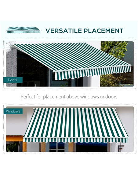 HOMCOM 3.5 x 2.5m Garden Patio Manual Awning Canopy Sun Shade Shelter with New Winding Handle - Green/ White 100110-006GW - pic 52628 | FastDaddyshop