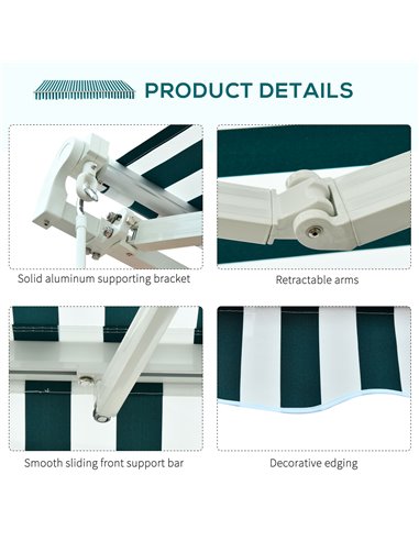 HOMCOM 3.5 x 2.5m Garden Patio Manual Awning Canopy Sun Shade Shelter with New Winding Handle - Green/ White 100110-006GW
