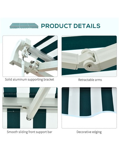 HOMCOM 3.5 x 2.5m Garden Patio Manual Awning Canopy Sun Shade Shelter with New Winding Handle - Green/ White 100110-006GW - pic 52629 | FastDaddyshop