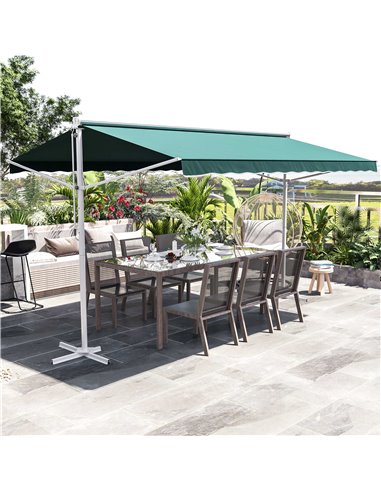 Outsunny 2 Side Manual Awning Garden Adjustable Canopy Free Standing Awning Shelter, 300 x 300 cm, Green and White 840-145GN