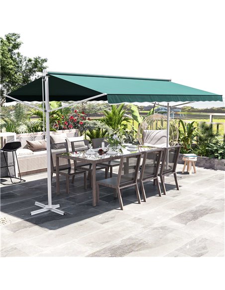 Outsunny 2 Side Manual Awning Garden Adjustable Canopy Free Standing Awning Shelter, 300 x 300 cm, Green and White 840-145GN - pic 52633 | FastDaddyshop