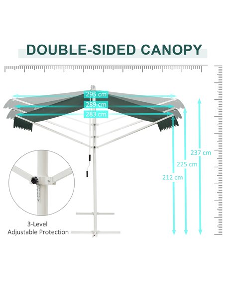 Outsunny 2 Side Manual Awning Garden Adjustable Canopy Free Standing Awning Shelter, 300 x 300 cm, Green and White 840-145GN - pic 52635 | FastDaddyshop
