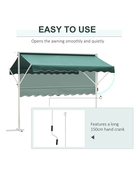 Outsunny 2 Side Manual Awning Garden Adjustable Canopy Free Standing Awning Shelter, 300 x 300 cm, Green and White 840-145GN - pic 52637 | FastDaddyshop